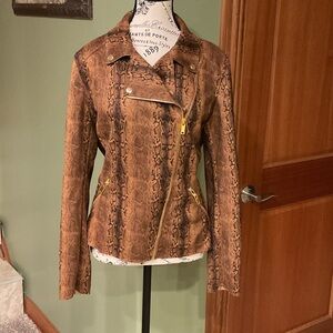 Philosophy Tan Snake Print Leather Jacket, Size L